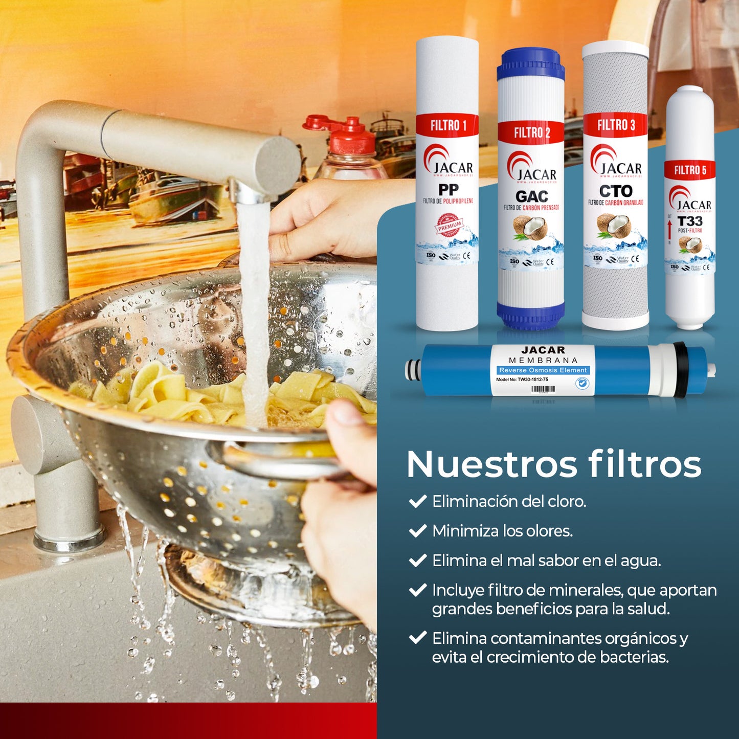 FILTROS OSMOSIS INVERSA ⎹ 5 ETAPAS + MEMBRANA 75 GPD