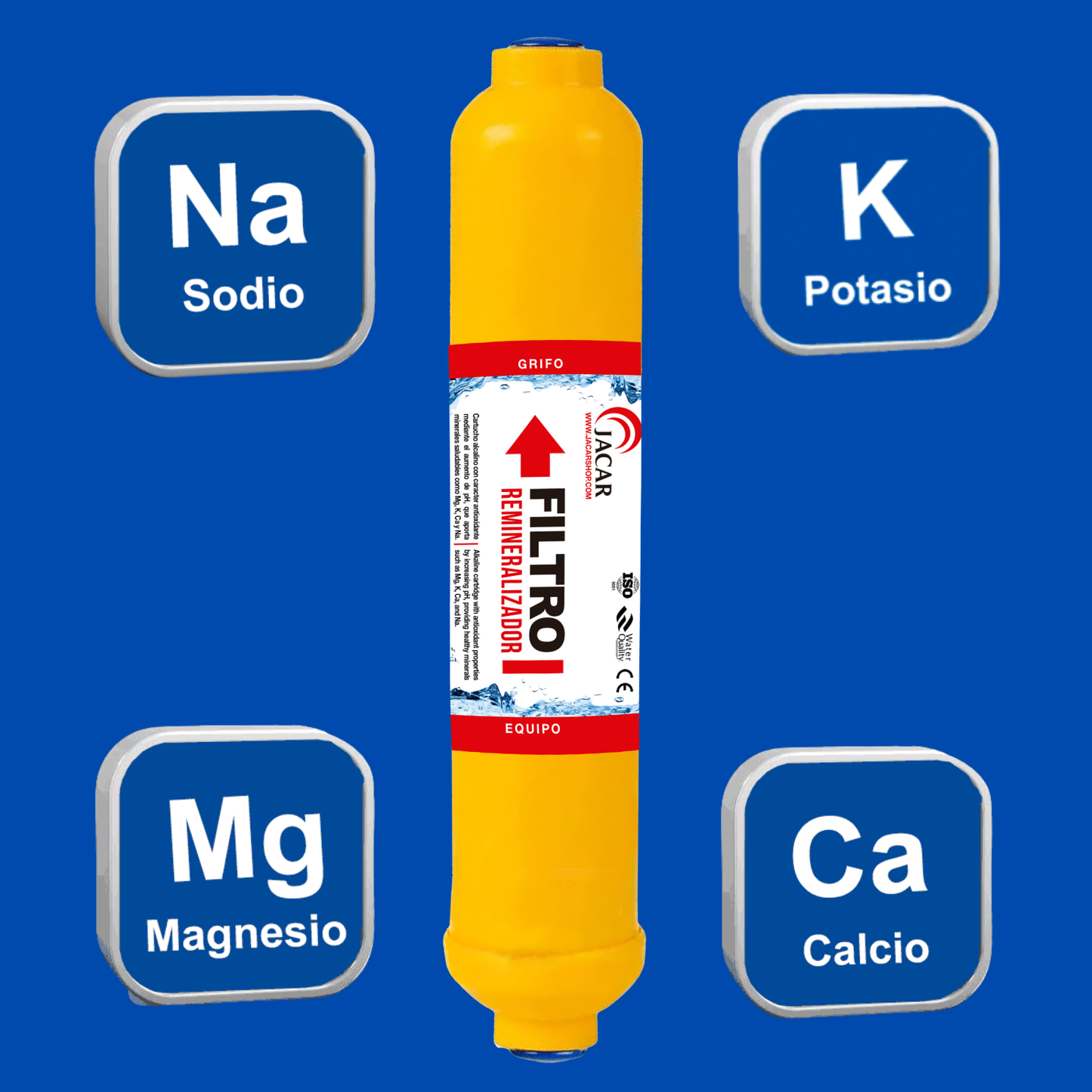 Filtro de Remineralización para Equipo de Ósmosis Inversa - Cartucho Post-Filtro con Minerales Esenciales como Calcio, Magnesio, Sodio y Potasio para Mejorar el Sabor y Beneficios del Agua JACAR