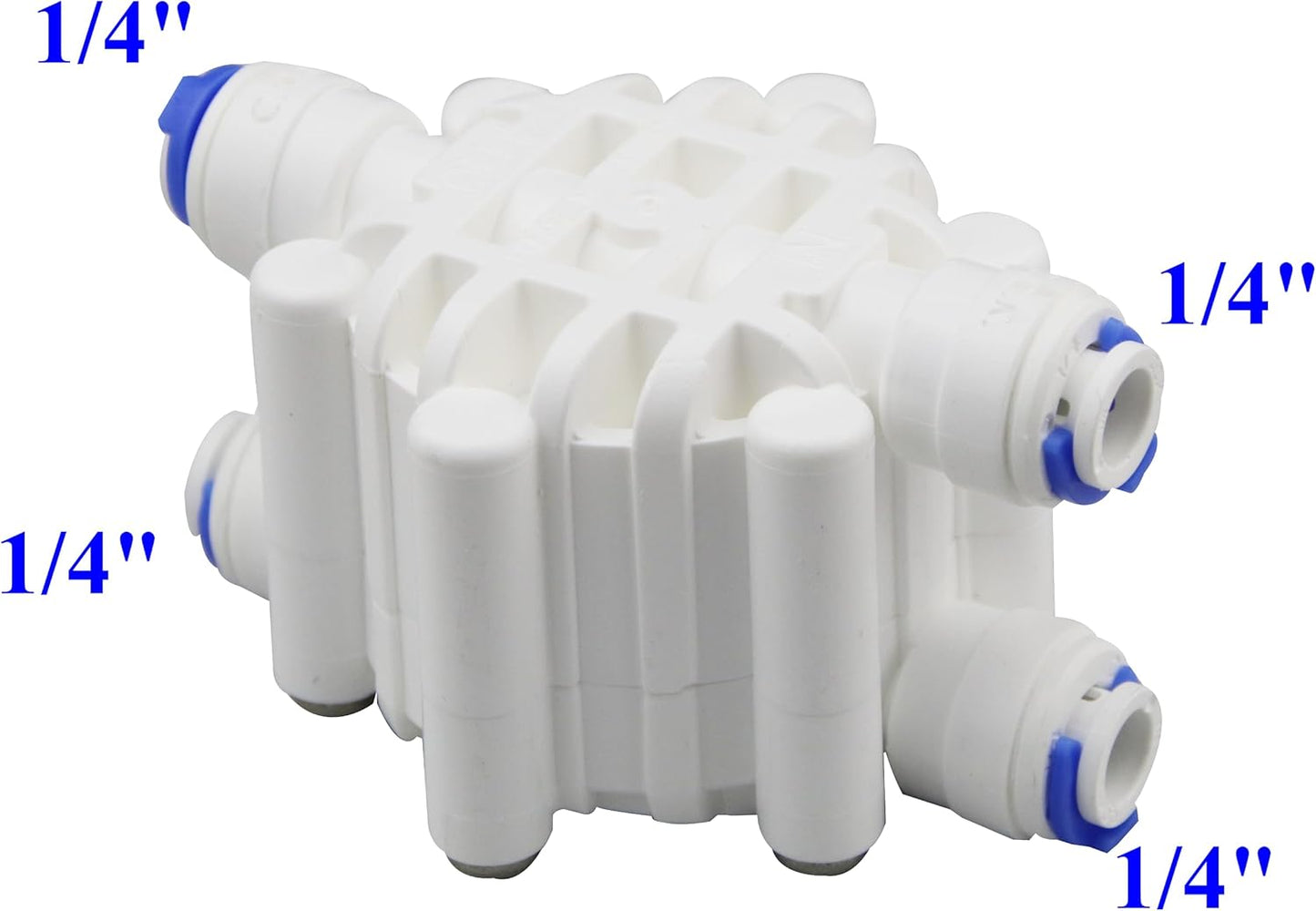 Valvula de 4 Vias JACAR para Equipos de Osmosis Inversa 5 Etapas Compatible con todos los Sistemas de Osmosis y todas las conexiones de 1/4 de conectores y tuberia de 6 mm.